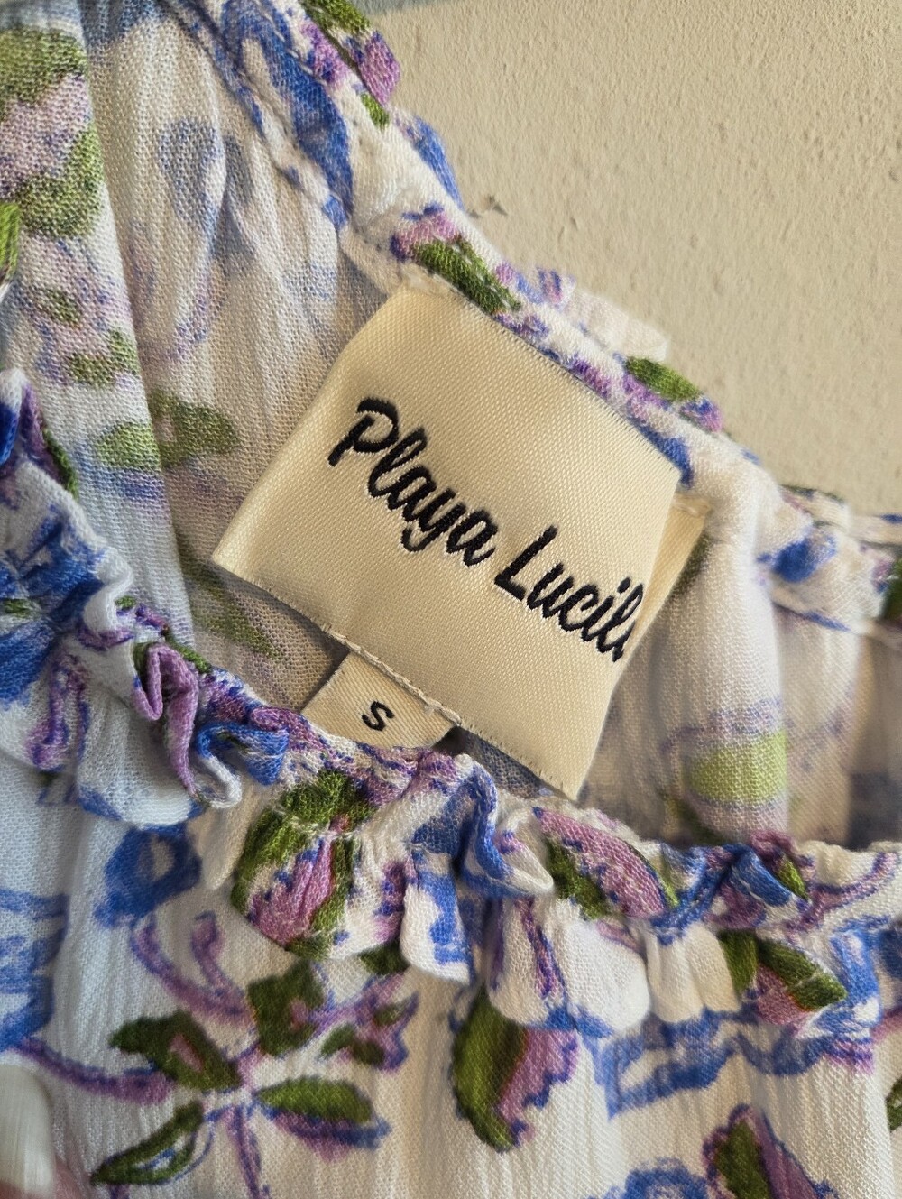 Playa Lucila One-Shoulder Floral Pleated Tiered Ruffle Mini Dress Sz S Festival - Picture 2 of 10